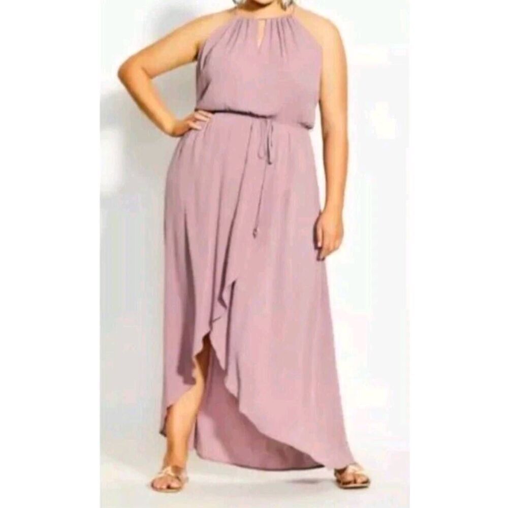 City Chic Tropic Tie Maxi Woodrose Plus High Low Dress 14 Large Mauve Pink Boho